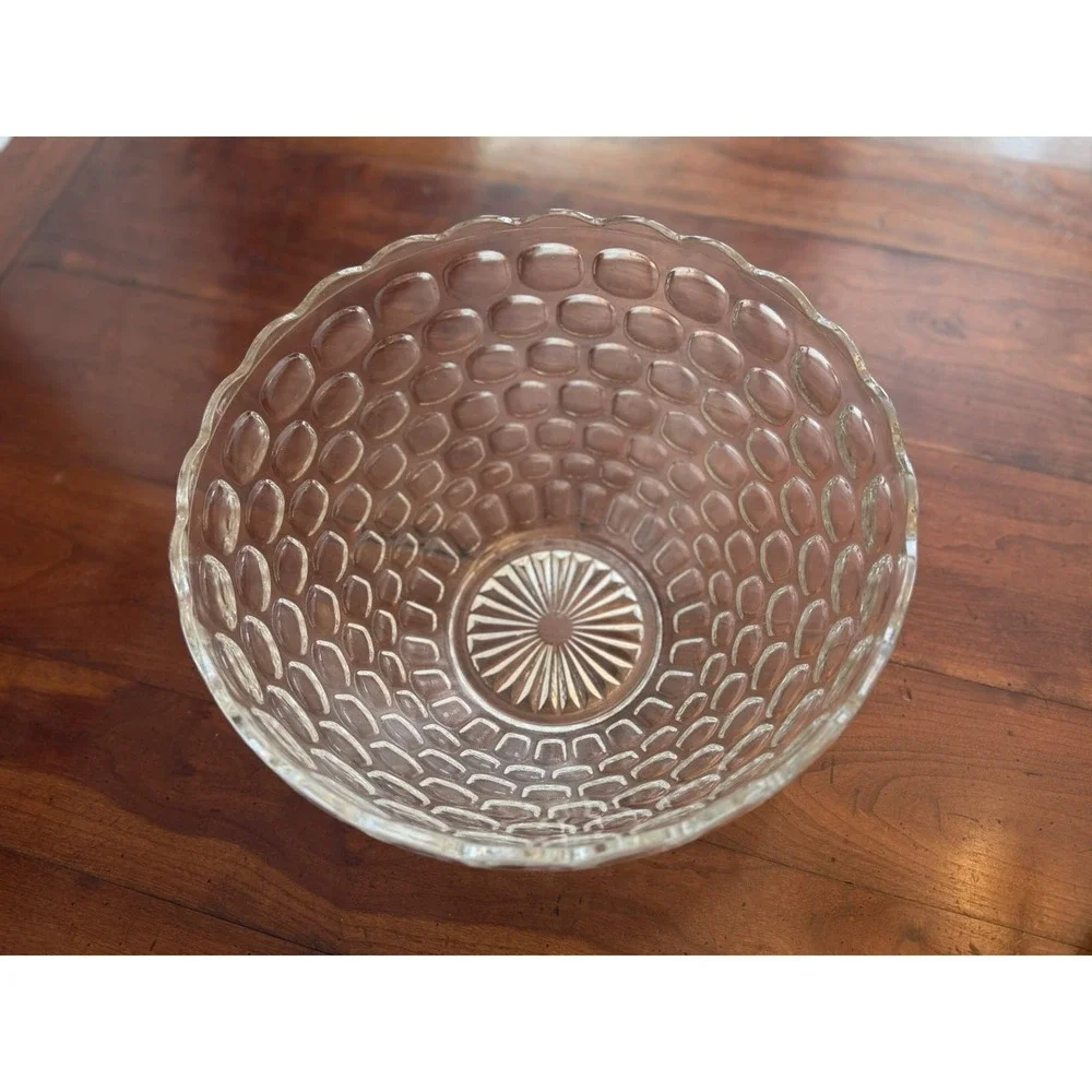 Vintage Federal Glass Yorktown Punch Bowl Clear Colonial Thumbprint Scalloped